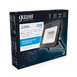 Прожектор Gauss Qplus 20W 2200lm 6500K 200-240V IP65 черный LED 1/20