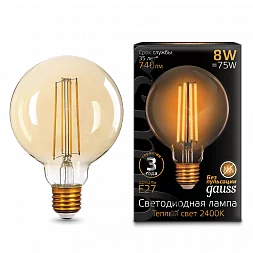 Лампа Gauss Filament G95 8W 740lm 2400К Е27 golden LED 1/20