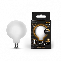 Лампа Gauss Filament G95 10W 1070lm 3000К Е27 milky диммируемая LED 1/20